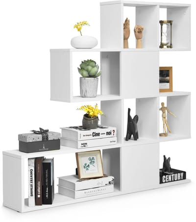 COSTWAY Boekenkast met 4 verdiepingen, ruimteverdeler, rek van hout, vrijstaand traprek, staand rek, trapstelling voor woonkamer, slaapkamer, kantoor (wit)