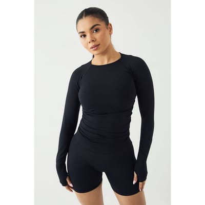 Dames DSGN Studio Sport Ultra Contour Naadloze Gerimpelde Lange Mouwen Top | Zwart | Maat: Small