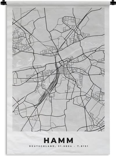 Wandkleed - Wanddoek - Kaart - Hamm - Plattegrond - Stadskaart - Duitsland - 120x180 cm - Wandtapijt