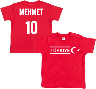 Türkiye baby T-shirt gepersonaliseerd met naam en rugnummer - 0-3 Maanden - Rood - WK Voetbal - Turkije