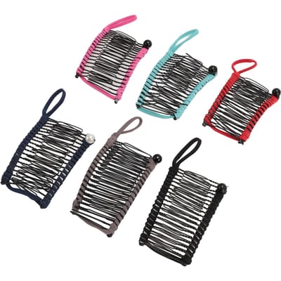 6 stuks Dames Bananen Haarclips 20 Tanden Vintage Klemkam Bananen Haarhouder voor Krullend Haar Dik Haar Golvende Krullen black