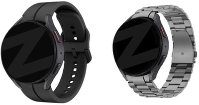 Bandz Bundel – siliconen bandje ‘Extreme’ zwart + grafiet titanium schakelband – geschikt voor Samsung Galaxy Watch 7 / 6 / 5 / 4 / Watch FE (40mm & 44mm / Classic / Pro)