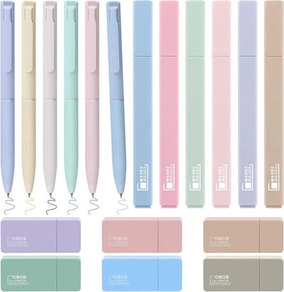 Set van 18 Kleurige Markers en Correctiestiften voor School en Kantoor, Aesthetic Schrijfaccessoires voor Dagboeken en Bijbels