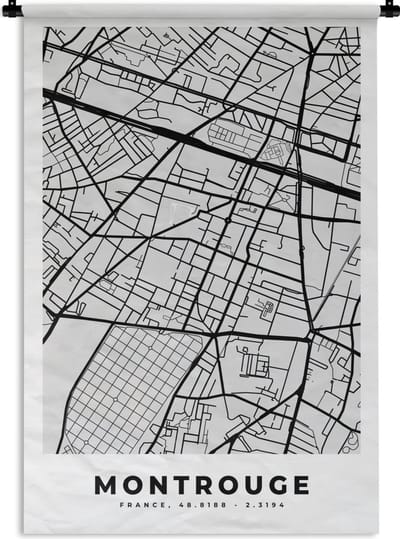 Wandkleed - Wanddoek - Frankrijk – Montrouge – Stadskaart – Plattegrond – Kaart - 120x180 cm - Wandtapijt