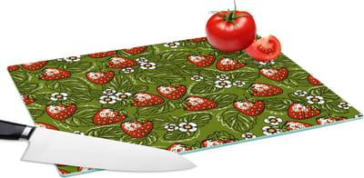 Glazen Snijplank - 39x28 - Bloemen - Aardbei - Bladeren - Vegan - Patronen - Snijplanken Glas