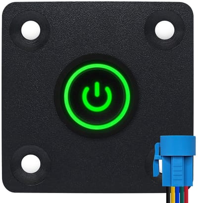 ProRide Metalen drukschakelaar Inbouwpaneel 12V ON-OFF - 16mm - met Aansluitkabel - 12V/24V - LED indicatie Groen