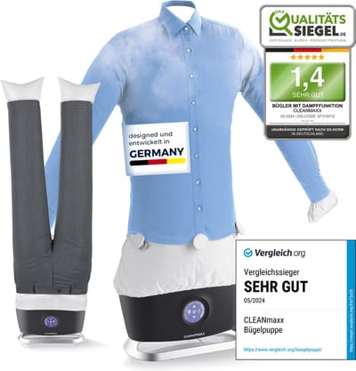 CLEANmaxx automatisch overhemdstrijkijzer PRO STEAM + broekenopzetstuk | stoomfunctie, touch display | strijkijzer voor overhemden en blouses | vermindert geurtjes, desinfecteert, strijkt glad, verfrist