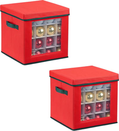 Doodadeals® - Kerstballenbox – Kerstballen Opbergbox - Vakjesdoos – Opbergdoos – Opruimen – 64 Vakken per Box – Rood – Set van 2