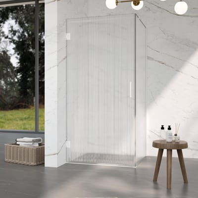 FugaFlow Eccelente Vetro Douchecabine - 80x90x200cm - scharnieren - deurgreep - stabilisatiestang - helder geribbeld - veiligheidsglas - Mat wit