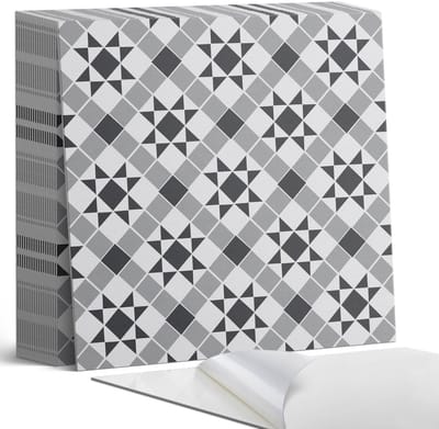 Coloray Plaktegels - Geometrisch patroon met sterren Zelfklevende Tegels - 20 cm x 20 cm - Grijs Plaktegels - 20 stuks - Vierkant PVC Tegels - Plaktegels Badkamer - Plaktegels Vloer - Vinyltegels Vloer Zelfklevend - Wandtegel Zelfklevend