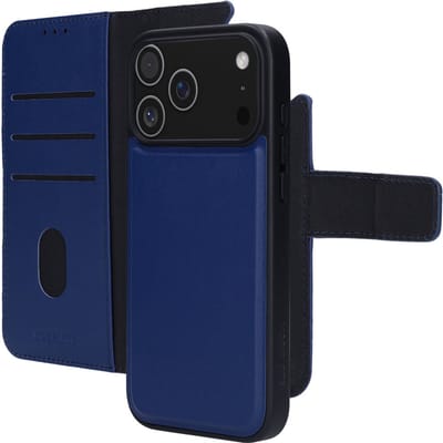 Mobiparts hoesje geschikt voor Apple iPhone 17 Pro Max Apple iPhone 18 Pro Max - Wallet 2-in-1 Boekhoesje - MagSafe - Echt Leder - Uitneembare Case - Sterke Magneet Sluiting - Contactloos betalen - Blauw