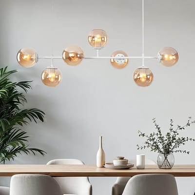 LumenXL LumenXL Design hanglamp 7-lichts Hepta wit - amber glas