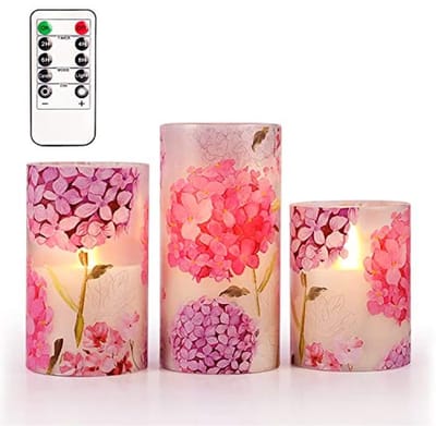 Vlamloze kaarsen met LED flikkervlam - Roze hortensia decoratie voor romantische sfeer in huis