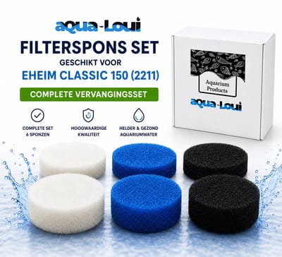 Aqua-Loui® - Filterspons Set Geschikt voor Eheim Classic 150 (2211) - Complete Vervangingsset - 2x Wit, 2x Blauw en 2x Zwart Koolstof Filterspons