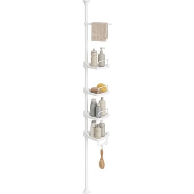 Ochama Badkamer opbergrek, verstelbaar 4-laags hoekrek voor de douche, organiser voor de badkamer, wit