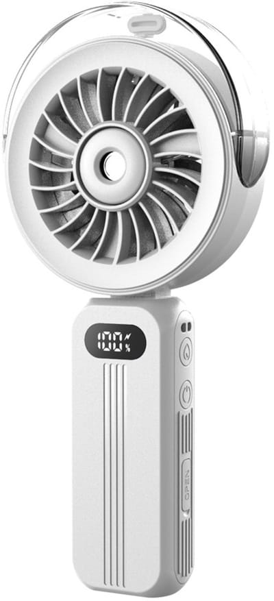 VHV - Handventilator - Mini ventilator - Draagbare ventilator - Met watervernevelaar - Oplaadbaar - Opvouwbaar - 4 snelheden - Voor reizen en make-up - 11.8*4.7*22.5cm - Wit