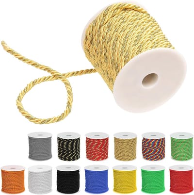 18 meter geel en goud 3-laags gevlochten koord voor ambachtelijke projecten, handtassen en bruiloft decoraties, ideaal voor tuinieren en DIY creaties
