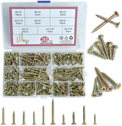 Grote Set Zelfborende Schroeven (360 Stuks) – Kruiskop Verzonken Kop – Voor Hout & Beton