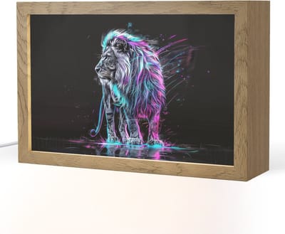 Nachtlampje 30x20 cm - Kinder lampje - Leeuw - Kleuren - Zwart - Dieren - Tafellamp kinderkamer - Slaapkamer lamp - Bedlamp kinderen - Kinderlampje stopcontact - Wandlamp babykamer - Nachtlampjes