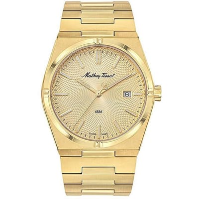 Mathey-Tissot Zeus Goudkleurig Roestvrij Staal Champagne Wijzerplaat Kwarts H118PDI Herenhorloge champagne