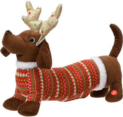 Decoris - Kerstdecoratie - Hond - Teckel met jasje - Bruin - Polyester - L45 B12 H32
