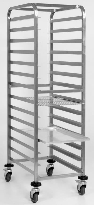 SARO Traywagen KT 600 14 Sleuven 600x400 mm RVS Voor Bakkerijdozen & Dienbladen Met Geremde Wielen