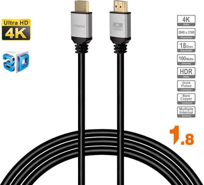 HDMI Kabel 2.0 - 4K@60Hz Ultra HD - 1,8 Meter - eARC / HDR / 3D - HDMI naar HDMI - Geschikt voor PlayStation 5, Xbox Series X/S, OLED TV, Soundbar, Home Cinema Set