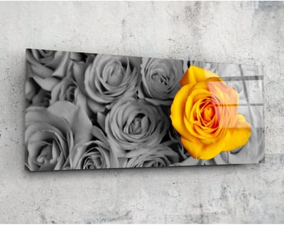 Panorama Glasschilderij - Bloemen - Gele Roos - 92 x 36 cm