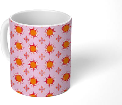 Mok - Koffiemok - Zon - Patroon - Roze - Mokken - 350 ML - Beker - Koffiemokken - Theemok