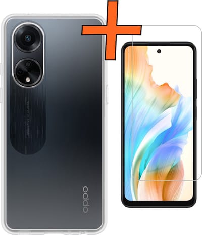 Hoes - Met Screenprotector - Geschikt voor OPPO A98 - Sterk & Shockproof - Back Cover - Siliconen Case - Telefoon Hoes - Transparant