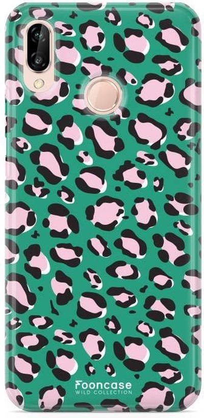 Fooncase Hoesje Geschikt voor Huawei P20 Lite - Shockproof Case - Back Cover / Soft Case - Luipaard / Leopard print / Groen