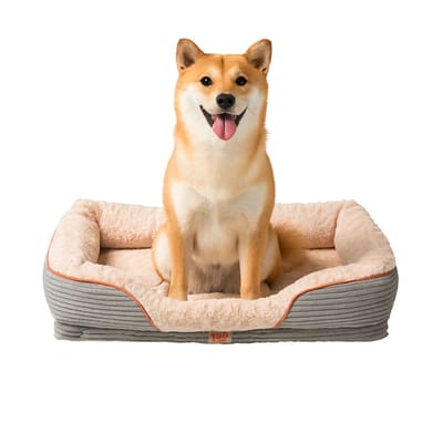 Lizzy & Lola - Fluffy Hondenmand Ribby Grande - Hondenbed - 80 x 56 cm - Beige/Grijs – Extra Zacht & Wasbaar