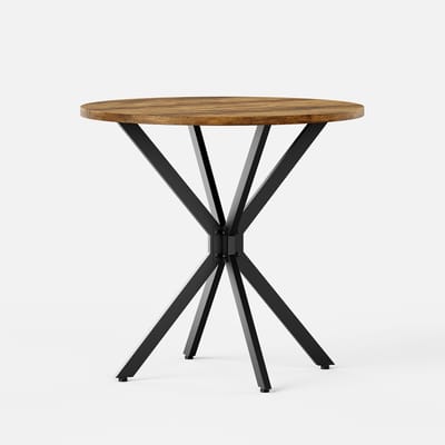 Bruin Zwart Spaanplaat Ronde Eettafel Ijzer X Onderstel 80x75cm Voor 2 Personen Thuis