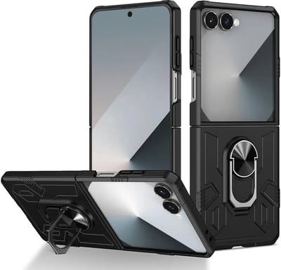 Hoesje Geschikt voor Samsung Galaxy Z Flip7 - Zwart - Casemania Anti-Shock Hybrid Armor Back Cover - Hoes met Kickstand Ring
