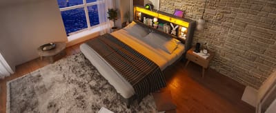 Gestoffeerd Bed 160x200 - Tweepersoonsbed Met Opbergruimte - Grijs - USB En LED