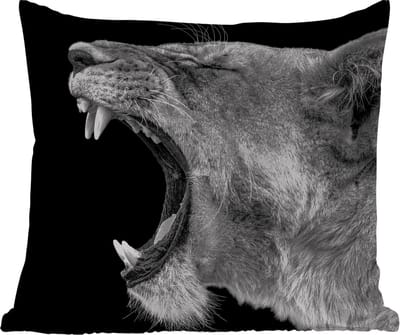 Buitenkussen Weerbestendig - Dieren - Leeuw - Zwart - Wit - Portret - 50x50 cm