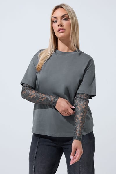 Limited Collection Grijze Top Met Kanten Mouwen Size 42