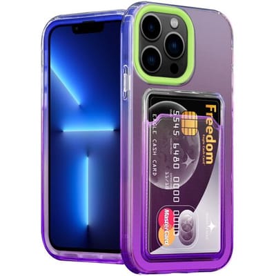 ShieldCase telefoonhoesje geschikt voor Apple iPhone 13 Pro hoesje colorful pasjeshouder - groen/paars - Hoesje met pasjeshouder - Kaarthouder case - Hardcase siliconen tpu - Silicone case shockproof
