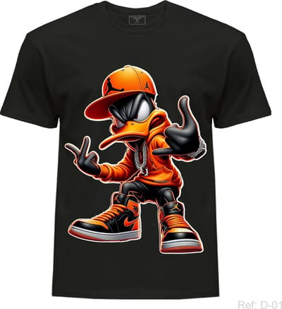 T-shirt 100% Cotton Big Print Streetwear Cartoon Duck T-Shirt – Hip Hop Graphic Print – Black Unisex Tee High Quality