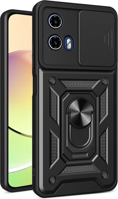 Coverup Hoesje - Geschikt voor Motorola Moto G04(s) / G24 (Power) / E14 Hoesje - Coverup Armor Ring Kickstand Back Cover met Camera Shield - Zwart