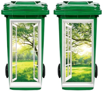 Natuurlijke Decoratie Stickers voor Prullenbakken - 2 Stuks met Lente Bomen Thema voor Thuis en Buiten, Ideaal voor Restaurants en Evenementen, 82x38 cm