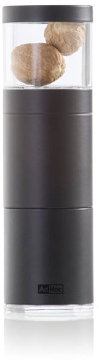 AdHoc Muskatino Nootmuskaatmolen – Zwart RVS & Acryl – Handmatig – PreciseCutDuo® Raspmechanisme – 12,5 cm