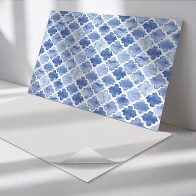 Wallfluent Vinyl Wandpaneel - Marokkaans stijlpatroon Zelfklevend Wandpaneel - 100 cm x 50 cm - Blauw PVC wandpaneel - Set van 1 - Rechthoekig Wandbekleding Vinyl - Patroon Wandpaneel - PVC Muurpaneel - Wandpaneel Keuken en Badkamer