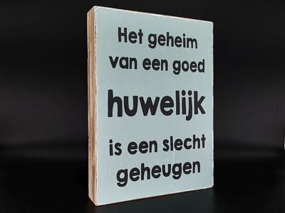 tekstblok 25x18xcm Het geheim van een goed huwelijk zee blauw / zwart