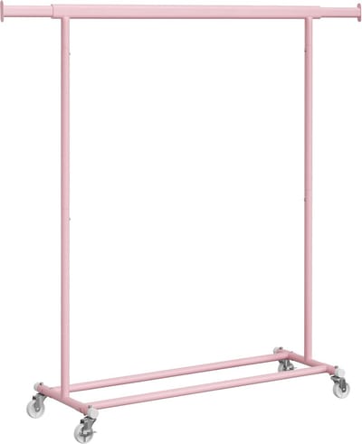 FurnStar - Kledingrek - Kledinghangers - Kledingrek op wieltjes - Kledingrek metaal - Kledingroede voor zwaar gebruik - Met uitschuifbare ophangrail - 90 kg draagvermogen - Eenvoudige montage - Draagbaar - 132 x 45.4 x 160 cm Roze