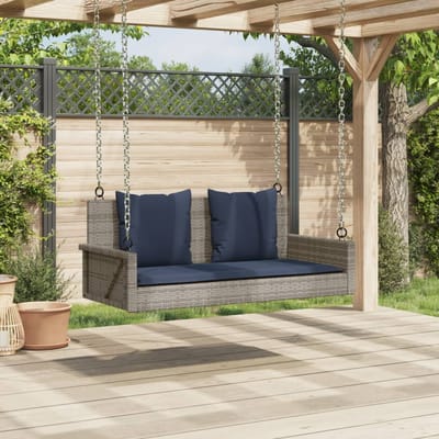 vidaXL - Schommelbank - met - kussens - 119x56x48 - cm - poly - rattan - grijs