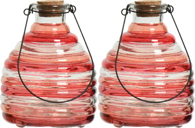 Decoris wespenvanger/wespenval hengsel - 2x - glas - rood - D13 x H17 cm