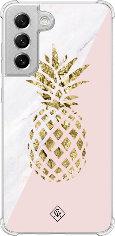 Casimoda® hoesje - Geschikt voor Samsung Galaxy S21 FE - Ananas - Shockproof case - Extra sterk - Siliconen/TPU - Roze, Transparant