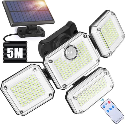 Krachtige 4-Kops LED Zonnelamp voor Buiten met Bewegingsmelder en IP65 Waterdicht