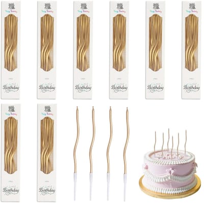 Dailygoods- Verjaardagskaarsen Set van 48 - Elegante Gebogen Kaarsen - Gouden Taartkaarsen - Bruiloft/Jubileum - Feestelijke Tafeldecoratie - Hoogwaardige Paraffinewas